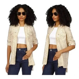 Micheal Kors Multicolor Collared Zip-Front Blouse Casual Top Small Petite